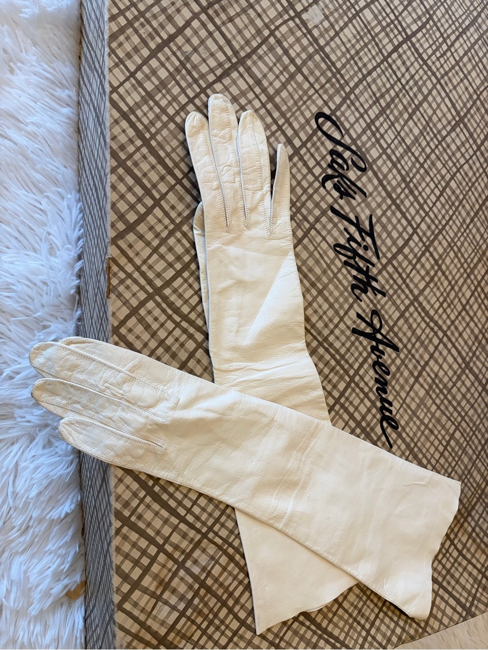 Vintage Saks Fifth Avenue French Kid Leather Gloves 6.5 Long 15” Made France